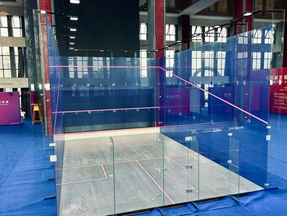 Completed glass court with lines marked